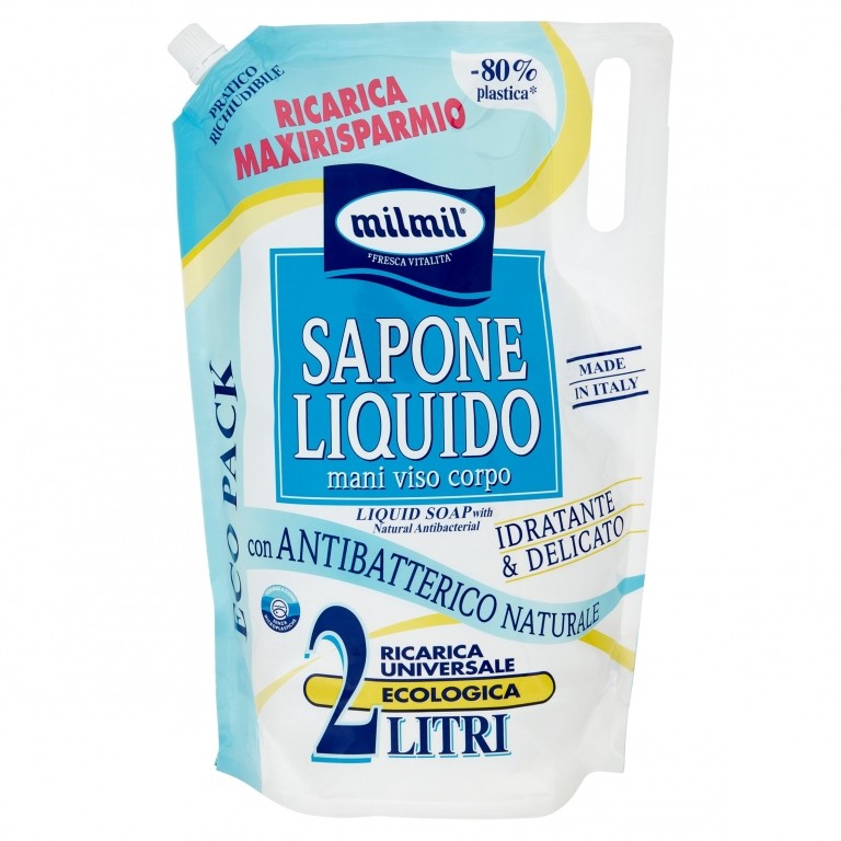 MILMIL FRESCA VITALITA SAPONE LIQUIDO MANI VISO CORPO MORBIDEZZA NATURALE RICARICA 2000 ML