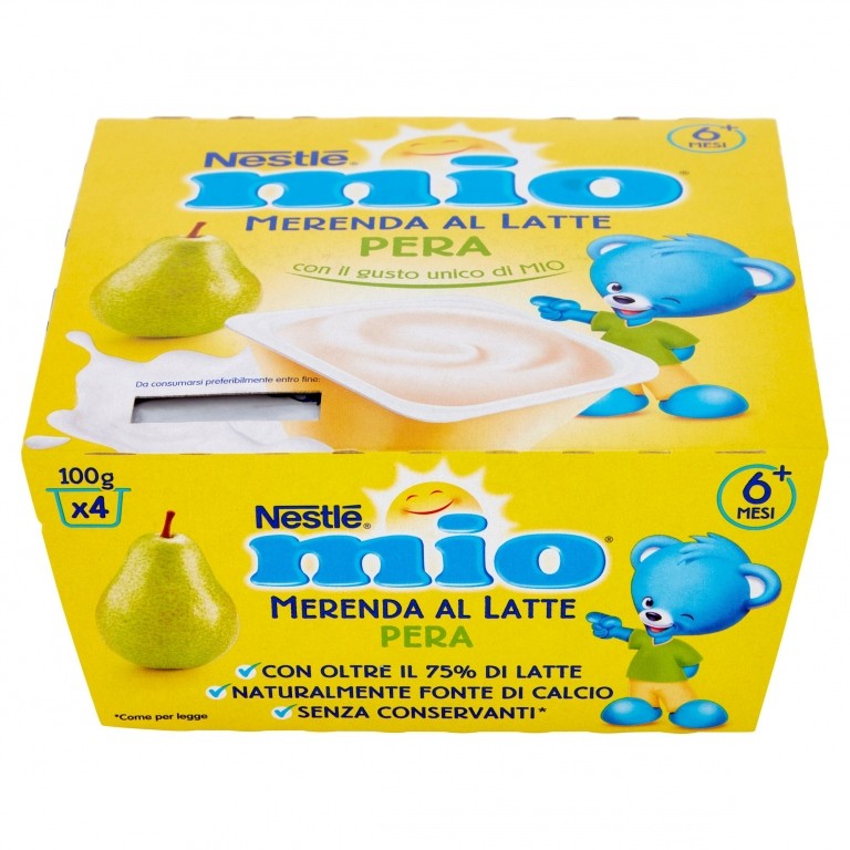 NESTLE MIO MERENDA AL LATTE PERA DA 6 MESI SENZA GLUTINE 4 VASETTI PLASTICA 100G