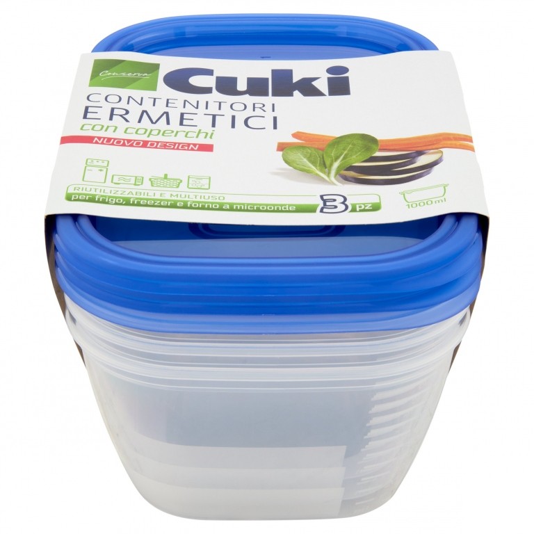 CUKI CONSERVA CONTENITORI ERMETICI CON COPERCHI FORMATO RETTANGOLARE 3 PZ