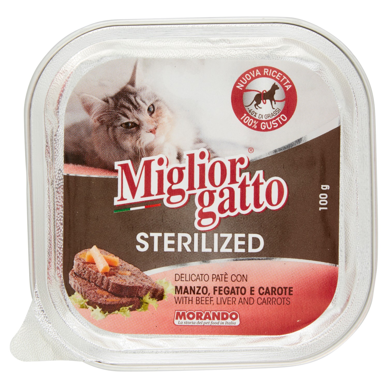 MIGLIORGATTO STERILIZED SAPORITO PATE CON MANZO, FEGATO E CAROTE 100 G