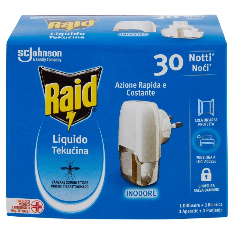 RAID LIQUIDO ZANZARE & ZANZARE TIGRE 1 DIFFUSORE + 1 RICARICA 21 ML