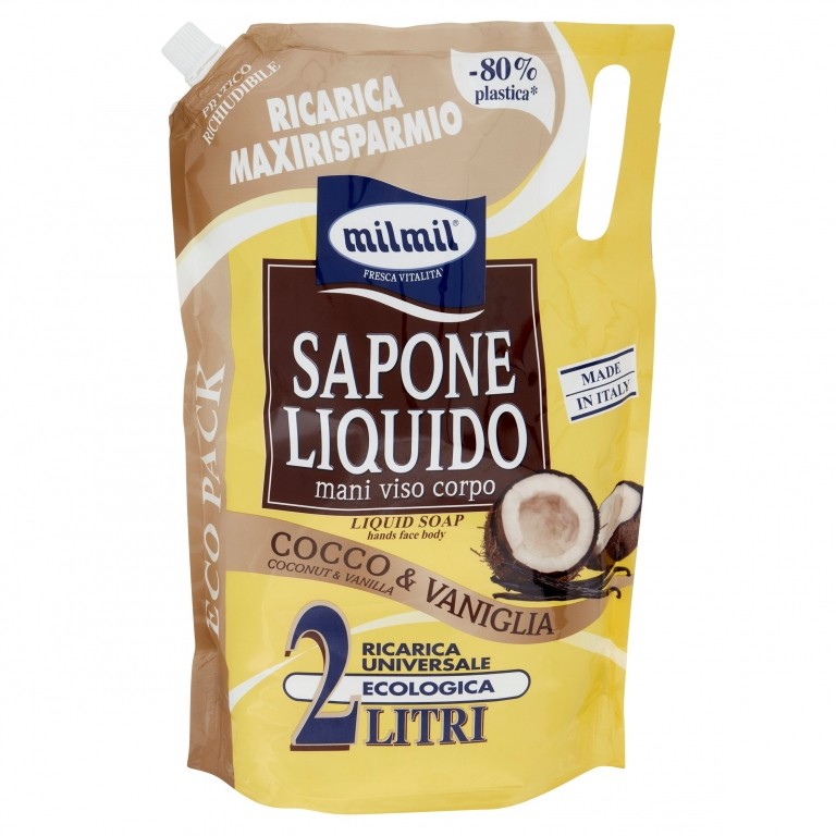 MILMIL FRESCA VITALITA SAPONE LIQUIDO MANI VISO CORPO COCCO & VANIGLIA RICARICA 2000 ML