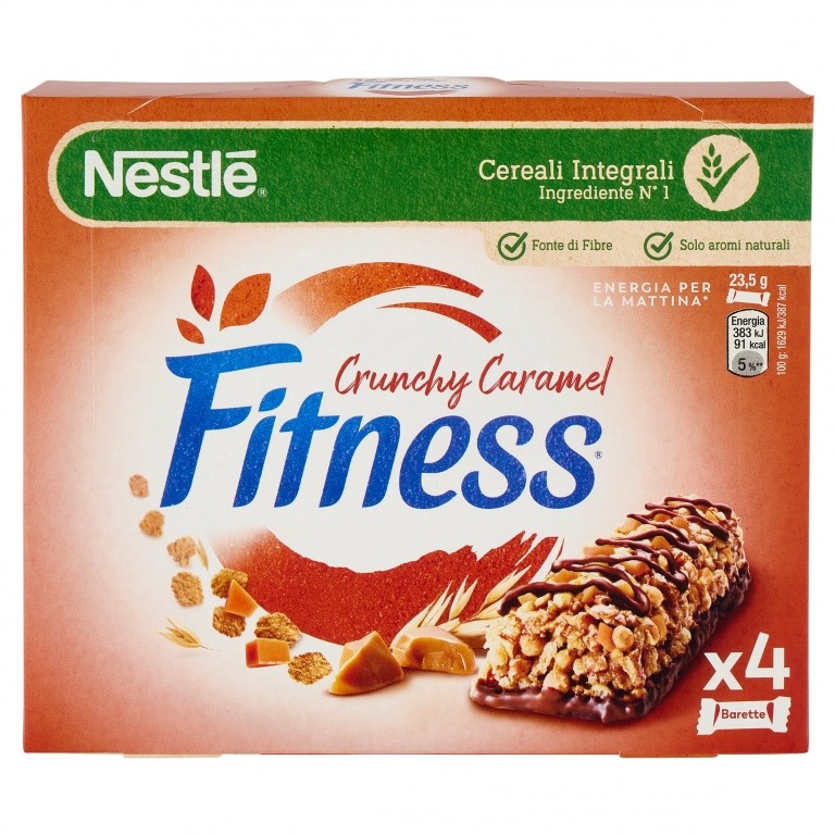 FITNESS CRUNCHY CARAMEL BARRETTA DI CEREALI INTEGRALI CON CIOCCOLATO E CARAMELLO 4 PEZZI