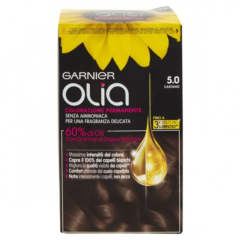 GARNIER OLIA, COLORAZIONE PERMANENTE SENZA AMMONIACA PER UNA FRAGRANZA DELICATA, 5.0 CASTANO