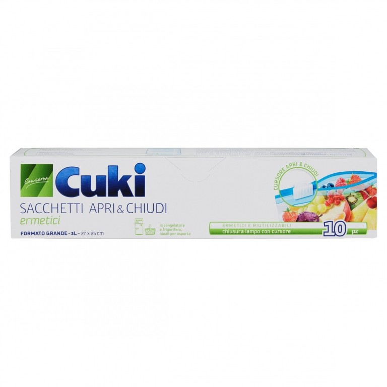CUKI CONSERVA SACCHETTI APRI & CHIUDI ERMETICI GRANDI (10 PEZZI - 3L - 27 X 25 CM)