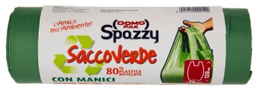 DOMOPAK SPAZZY SACCO VERDE 100% RICICLATO DA POST-CONSUMO CON MANICI 110 LT 70X120 CM 10 PZ