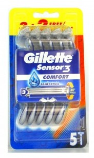 GILLETTE SENSOR3 COMFORT RASOIO DA UOMO USA E GETTA - 3 RASOI + 2 GRATIS