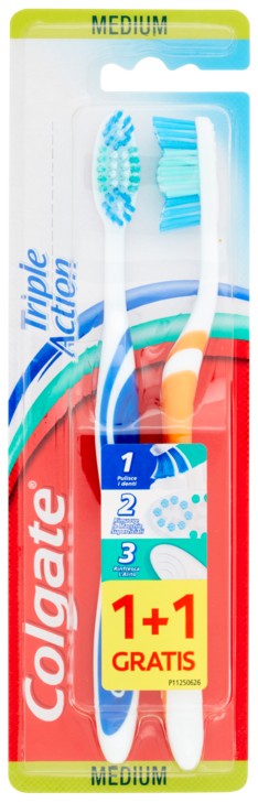 COLGATE SPAZZOLINO TRIPLE ACTION, RIMUOVE I BATTERI RESPONSABILI DEI CATTIVI ODORI, MEDIO 2 PEZZI