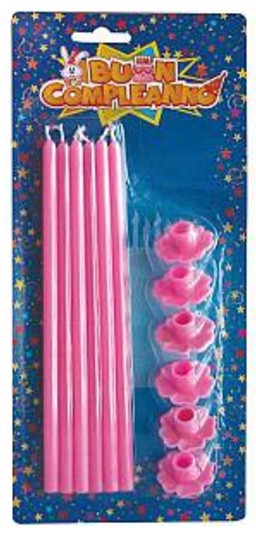 CANDELINE ROSA 20CM.C/PIEDINI 6PZ.BLISTER