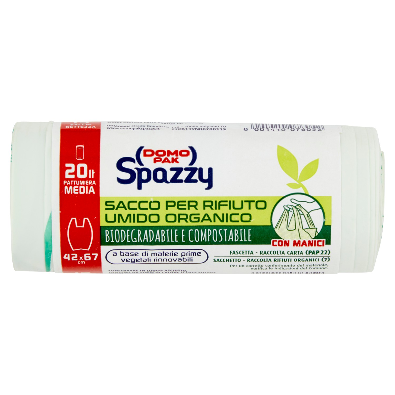 DOMOPAK SPAZZY SACCOVERDE 100% BIODEGRADABILE (20 LITRI - 20 SACCHI NETTEZZA)