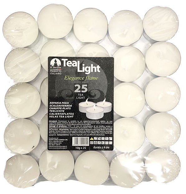 TEA LIGHT CANDELE BIANCHE PICCOLE TONDE PZ 25