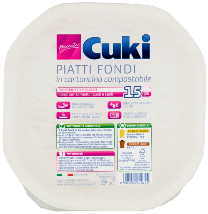 PIATTI CUKI CARTONCINO FONDO PZ.15