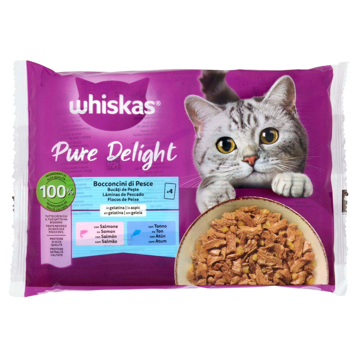 WHISKAS PURE DELIGHT BOCC.PESCE 85GR.X4 MPK       