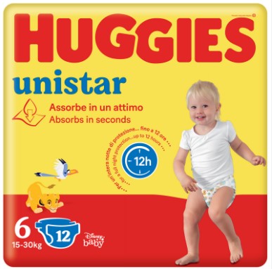 HUGGIES UNISTAR PANNOLINI 6 15-30 KG 12 PZ