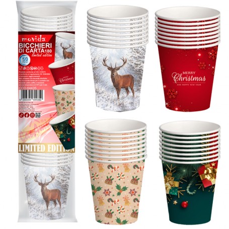 BICCHIERI NATALE CARTONCINO MOVIDA ACQUA ML180 PZ50
