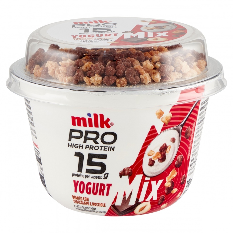 MILK PRO HIGH PROTEIN YOGURT MIX BIANCO CON GRANELLA ALCIOCCOLATO E NOCCIOLA 180G