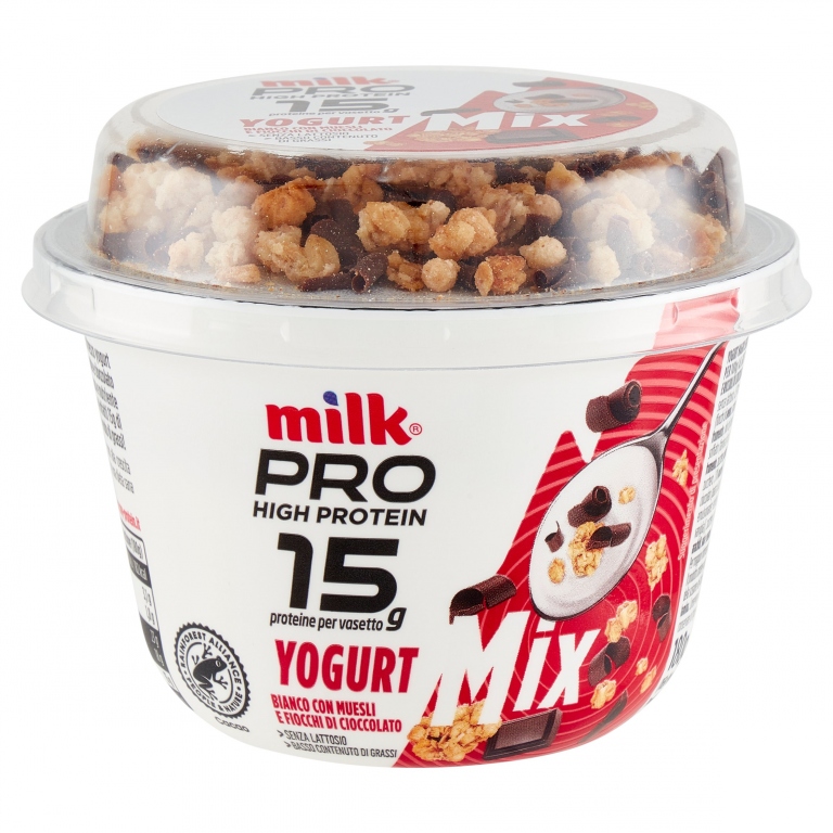 MILK PRO HIGH PROTEIN YOGURT MIX BIANCO CON MUESLI     CROCCANTE AL CIOCCOLATO 180G