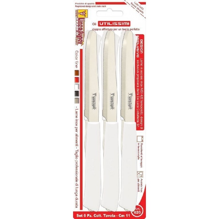 SET 6 COLTELLI DA TAVOLA DENTATI BIANCHI