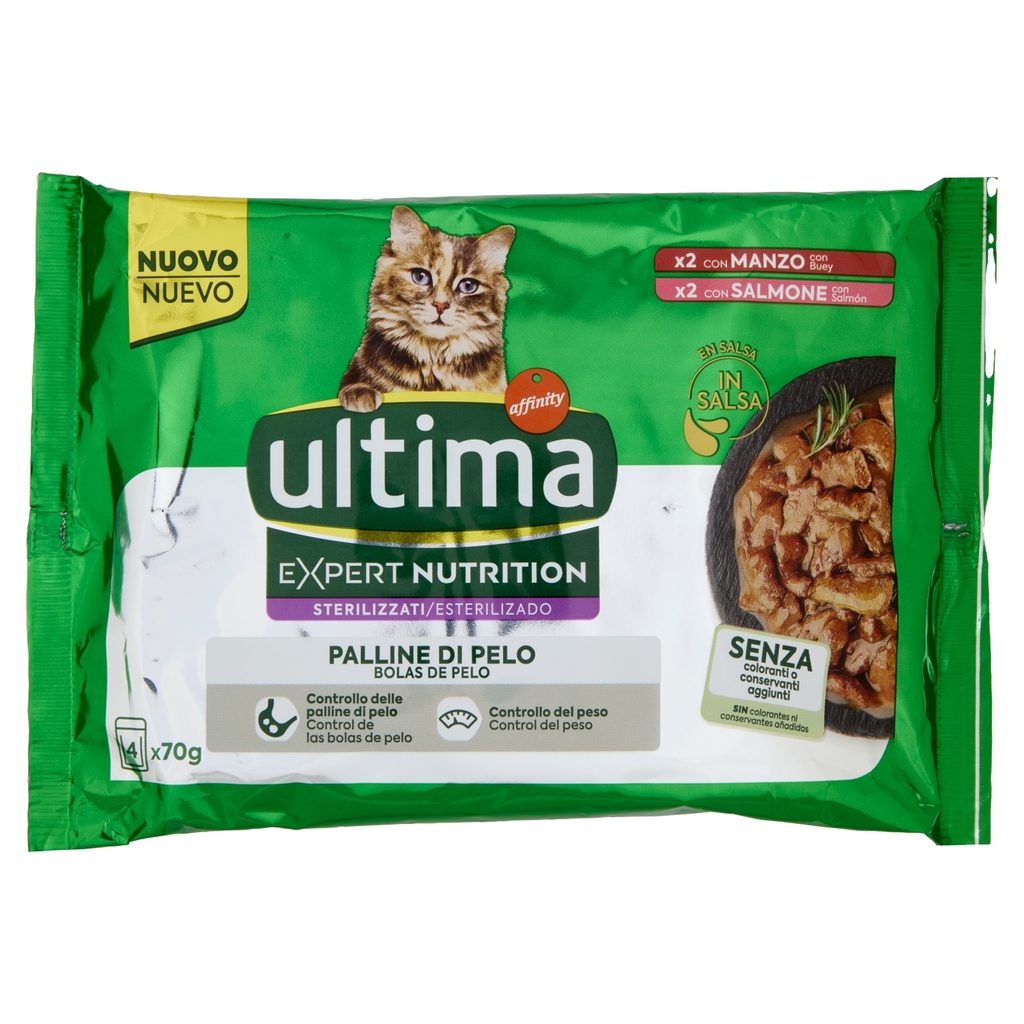 ULTIMA GATTO EXPERT NUTRITION MANZO SALMONE GR.70X4