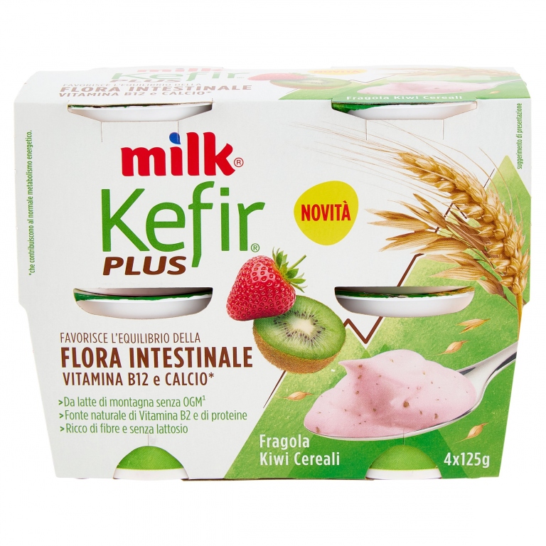 MILK KEFIR PLUS FLORA FRAGOLA KIWI CEREALI 4X125GR