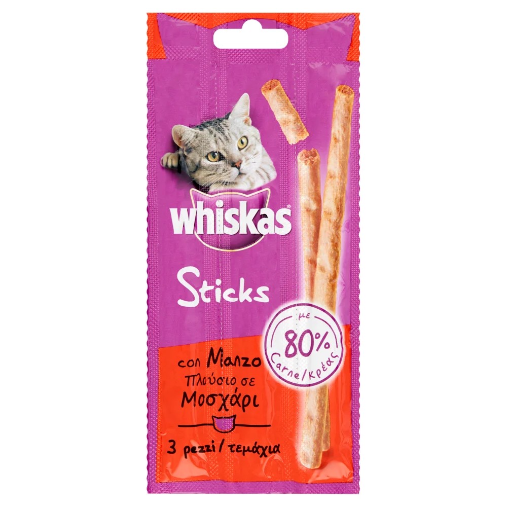 WHISKAS STICKS MANZO 3PZ GR.18