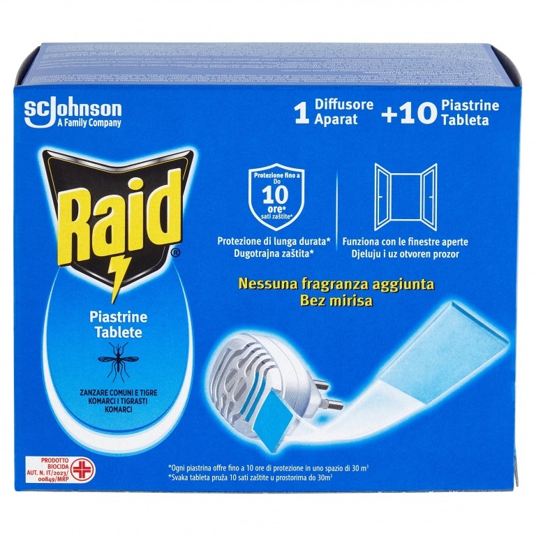 RAID PIASTRINE ZANZARE 1 DIFFUSORE + 10 PIASTRINE