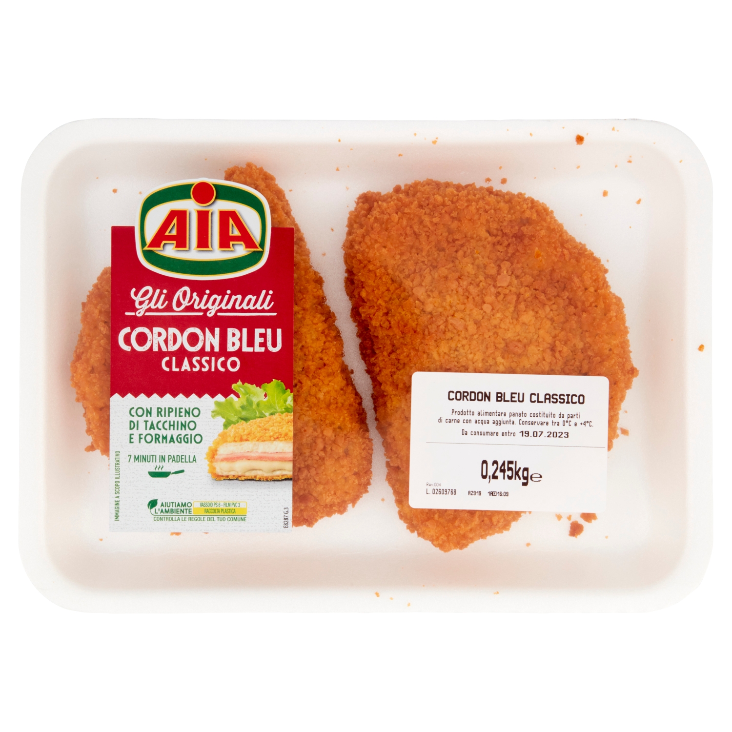 AIA CORDON BLEU CLASSICO CON COTTO DI TACCHINO E FORMAGGIO 0,245 KG