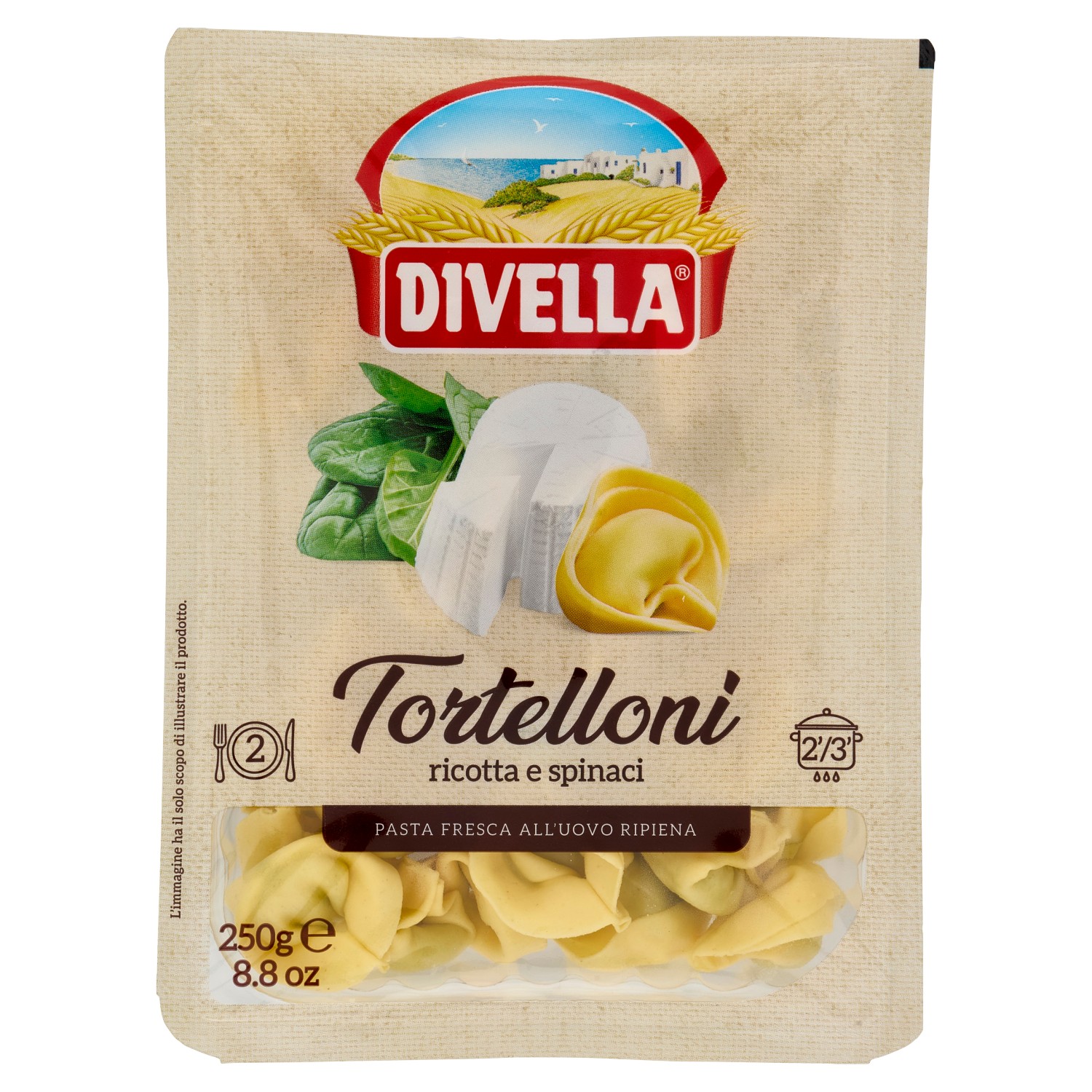 DIVELLA PASTA FRESCA ALL'UOVO RIPIENA TORTELLONI CON RICOTTA E SPINACI 250 G