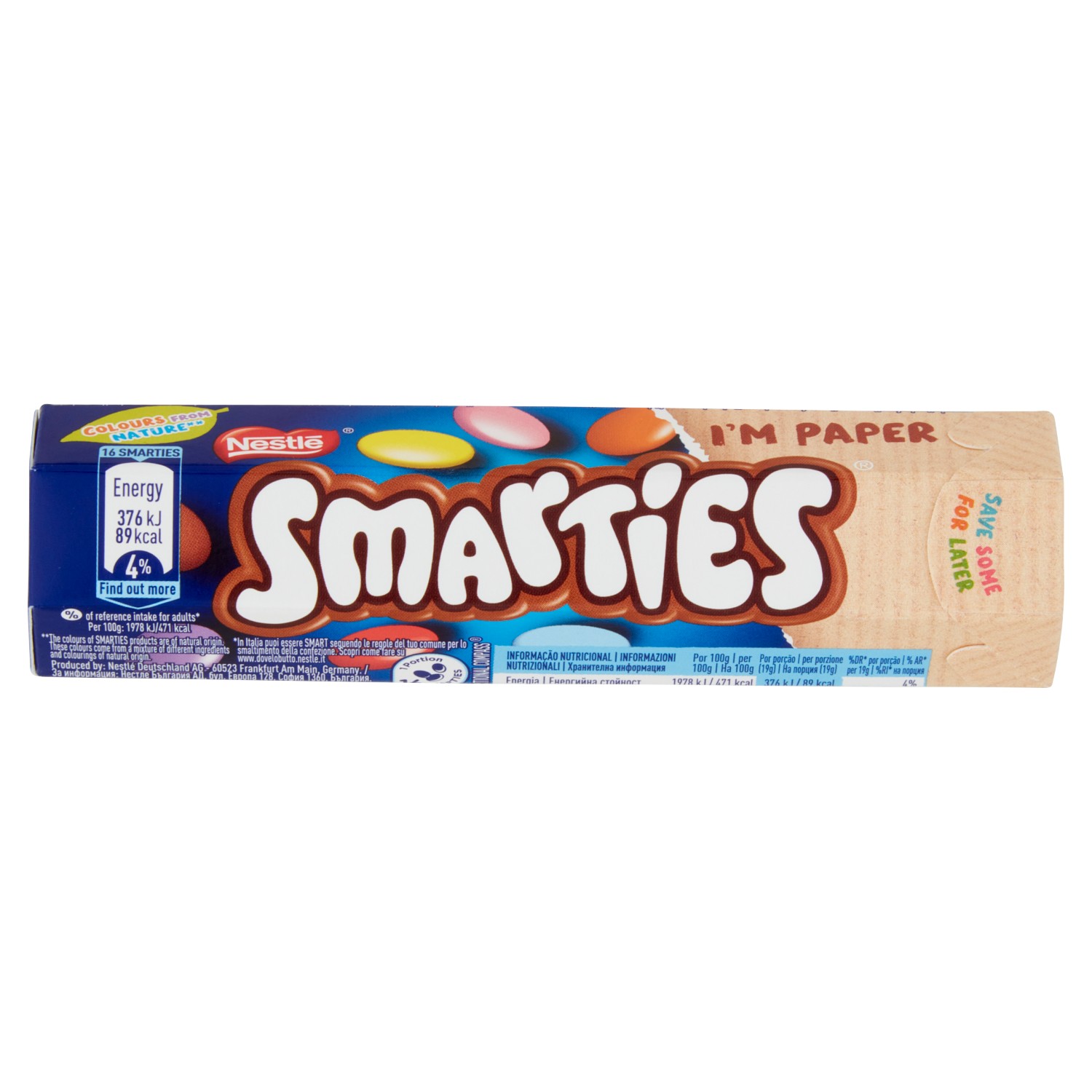 NESTLE SMARTIES CONFETTI RIPIENI DI CIOCCOLATO AL LATTE CARTONE 36 TUBI DA 38G