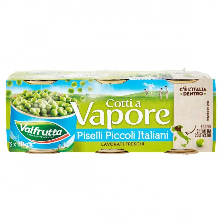 VALFRUTTA COTTI A VAPORE PISELLI PICCOLI ITALIANI 3 X 150 G