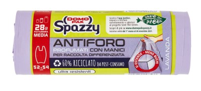 DOMOPAK SPAZZY ANTIFORO PROFUMATI CON MANICI - PROFUMATI ARANCIA (28 LITRI - 15 SACCHI NETTEZZA)