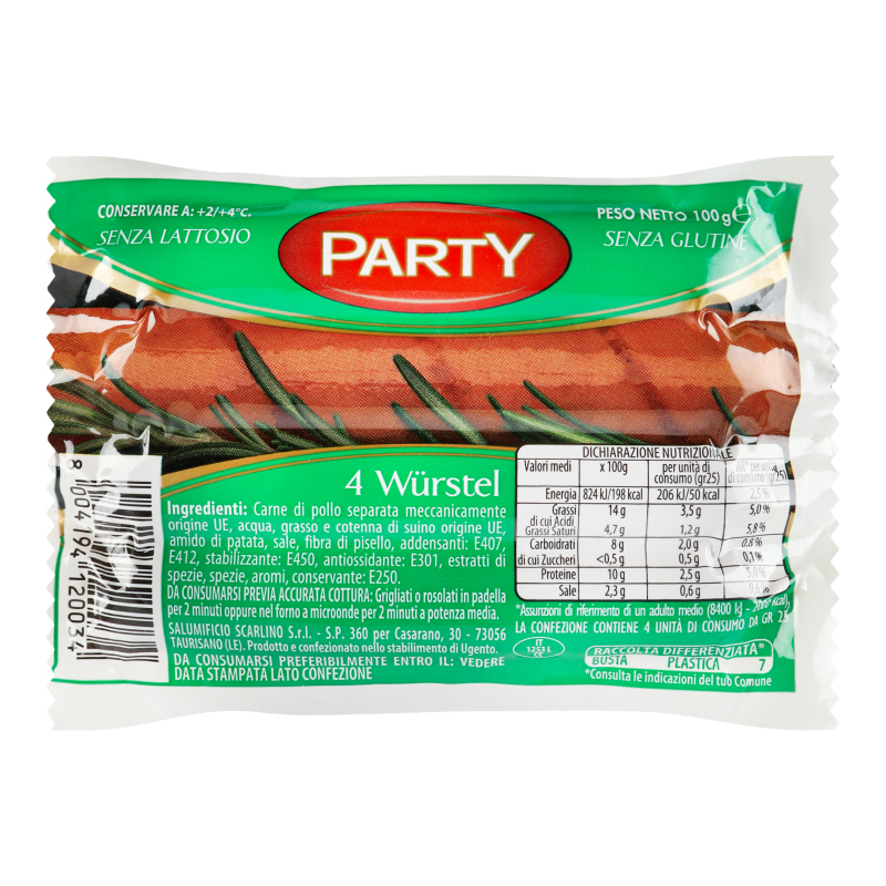WURSTEL SCARL.PARTY BABY GR.100X4