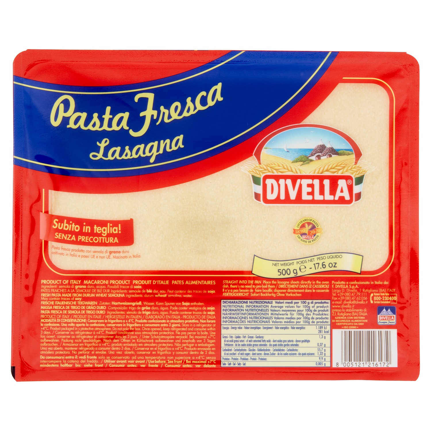 DIVELLA PASTA FRESCA LASAGNA 500 G